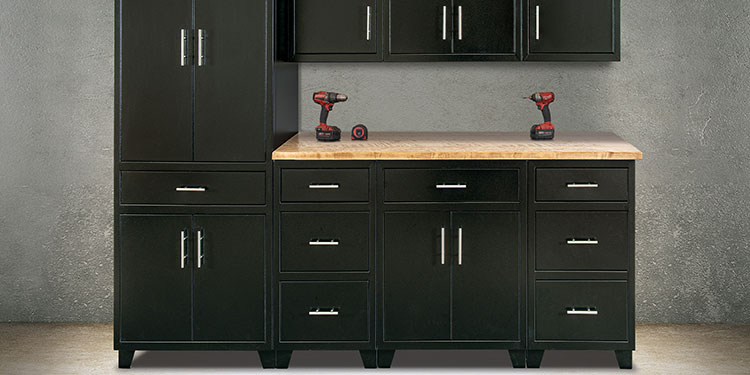 Rock Run Cabinetry 7 Piece Configuration shown in Glossy Black