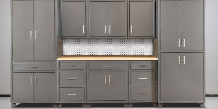 Rock Run Cabinetry 8 Piece Configuration shown in Grey Speckle