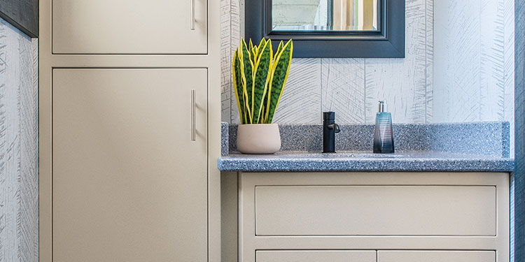 Rock Run Cabinetry Bathroom Sink Cabinets shown in Sandstone