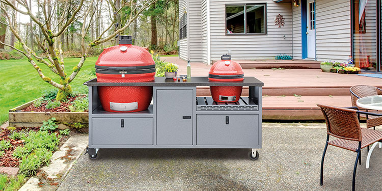 Rock Run Cabinetry Aluminum Grill Cart shown in Blue Speckle and Silvervein