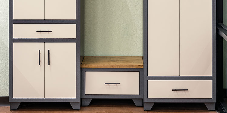 Rock Run Cabinetry General Store Mudroom Cabinets shown in Sam Grey Hammer