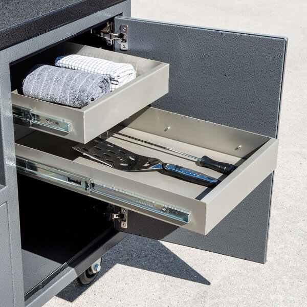 Rock Run Cabinetry Aluminum Grill Cart Utensil Drawers