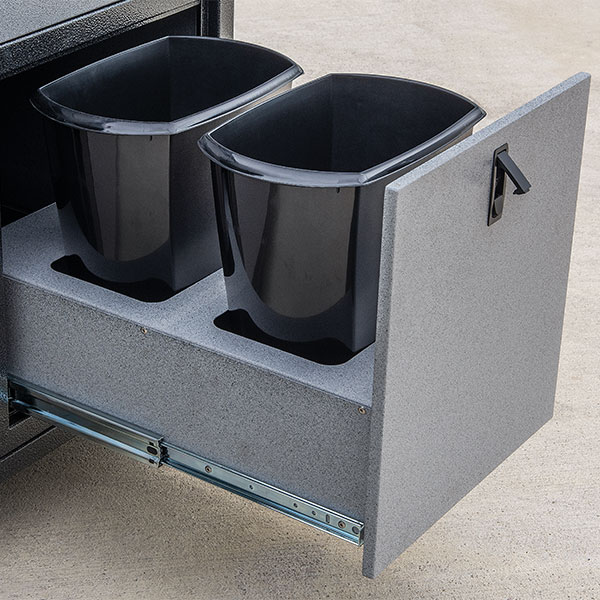 Rock Run Cabinetry Double Wastebaskets Aluminum Grill Cart Drawer
